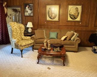 Traditional sofa and wingback chairs