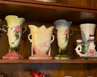 Hull Pottery pieces and Capodimonte candlehlder