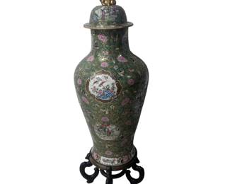 d Monumental Chinese Style Lidded Floor Vase Urn w Stand, Foo Dog Finial
