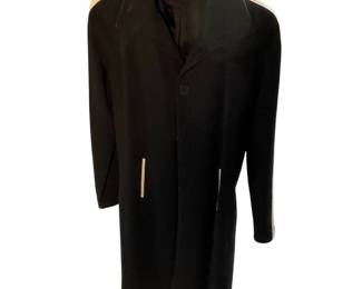 c Womens Black Dress Coat w White Stripe Sleeves