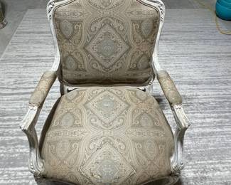 f French Style Open Arm Chair Upholstered in Tapestry Fabric