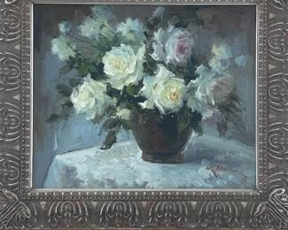 ar Original Oil Painting Floral Still Life, Signed W. Allarz,