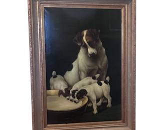 ar Signed Howard Rogers Dog  Puppies Painting, Framed, Oil Painting