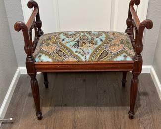 f upholstered Bench with Mahogany Frame and Swan Neck Armrests