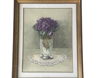 ar Floral Still Life Print  Purple Violets in Glass Vase