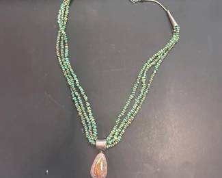 aa Signed Sterling Silver Turquoise Nugget 3 Strand Necklace Southwestern Native Style