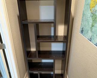 f Modern Dark Wood MultiLevel Bookcase