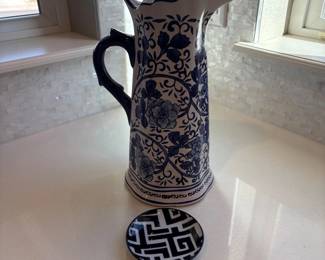 d Delft Style Blue and White Porcelain Pitcher