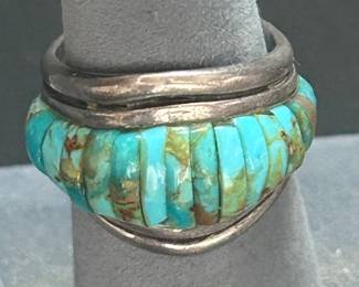 aa Sterling Silver Turquoise Heishi Inlay Ring