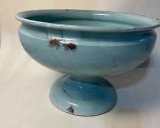 d Italian Art Pottery Pedestal Bowl Tuscan Italy Fortunata Blue Glaze Centerpiece