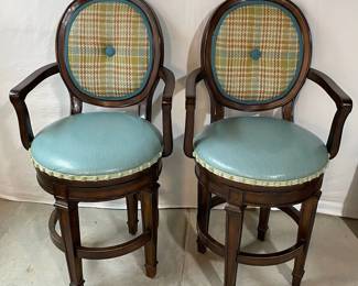 f Pair Swivel Upholstered Counter Stools