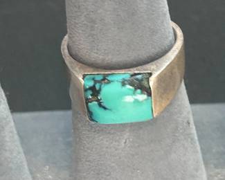 aa Nepal 925 Sterling Silver Turquoise Ring, Rectangular Stone