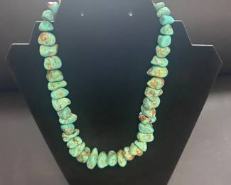 aa Graduated Turquoise Nugget Necklace, Natural Stone Beads