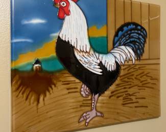 16" rooster tile art