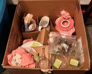 Miscellaneous box of items to be separated on table - As Marked