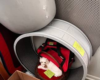 Cat Exercise Wheel / Cermic White Cat in Basket / Small Pet Carrier