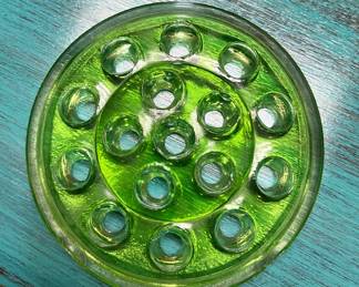 I have a few clear and one green floral glass frogs