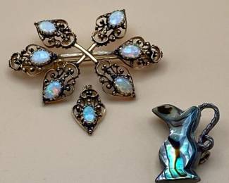 Opal  Mother Of Pearl Brooches