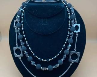 Black  Silvertone Gemstone Necklaces  Contemporary Bracelet