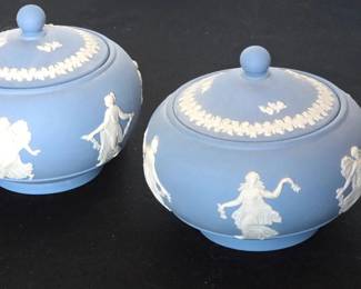 Two Blue Wedgewood Pots