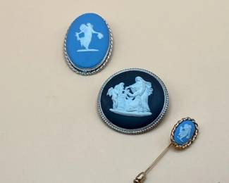 Wedgwood Sterling Silver Blue  Black Jasperware Brooches  Goldfilled Stick Pin