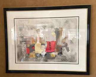 Signed Mixed Media Laszlo Dus Monotype on Paper With COA