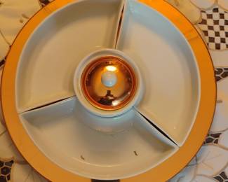 Mid-Century Divided Serving Platter with Copper Plate