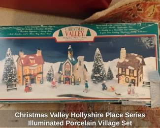 Christmas Valley Hollyshire Place Series Illuminated Porcelain Village Set