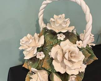 Capodimonte Style Ceramic Floral Basket