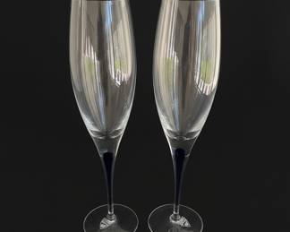 Orrefors "Intermezzo" Champagne Flutes with Blue Droplet