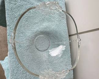 Vintage Lalique France "Honfleur" Crystal Glass Bowl with Floral Appliques