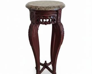 Antique Chinese Carved Rosewood Plant Stand with Marble Top