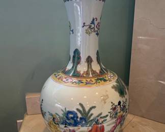 Chinese Famille Rose Vase with Scholar Figures and Seal Mark