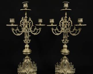 Ornate Brass Candelabra (Pair) - Brevettato Italian Baroque Style