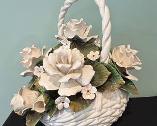 Capodimonte Style Ceramic Floral Basket