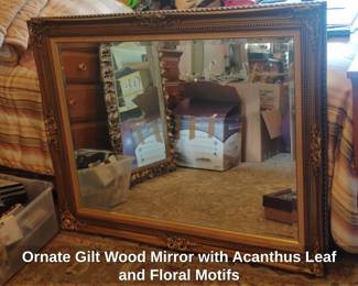 Ornate Gilt Wood Mirror with Acanthus Leaf and Floral Motifs