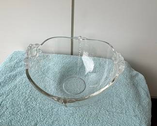 Vintage Lalique France "Honfleur" Crystal Glass Bowl with Floral Appliques
