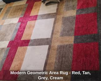 Modern Geometric Area Rug  Red, Tan, Grey, Cream