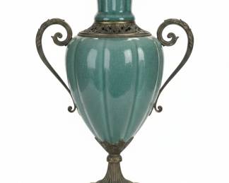 Celadon Glazed Ceramic Urn with Bronze Mounts