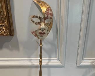 HandPainted Venetian Masquerade Mask on Stick