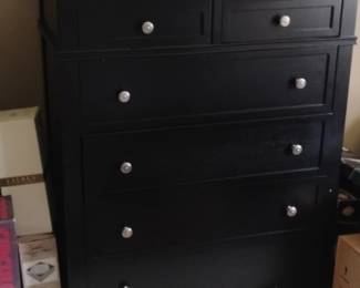 Black SixDrawer Dresser with Silver Knobs