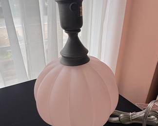 Pottery Barn Pink Frosted Glass Pumpkin Table Lamp 