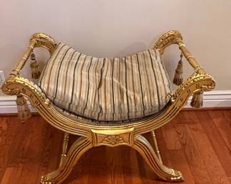Giltwood Curule Bench with Tassels