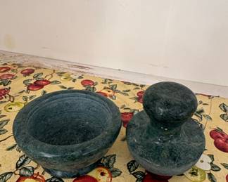 Vintage Mushroom Green Marble Stone Mortar and Pestle
