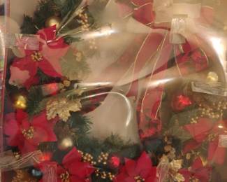 Artificial Poinsettia and Pine Christmas Wreath