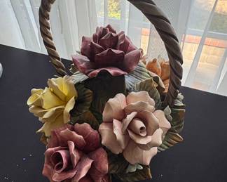 Capodimonte Porcelain Floral Basket with Roses