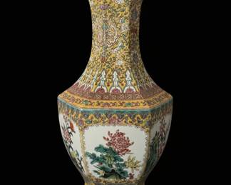 Antique Chinese Famille Rose Hexagonal Vase