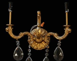 Vintage French Brass & Crystal Sconces