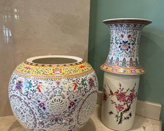 Antique Famille Rose Porcelain Reticulated Vase