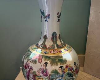 Chinese Famille Rose Vase with Scholar Figures and Seal Mark